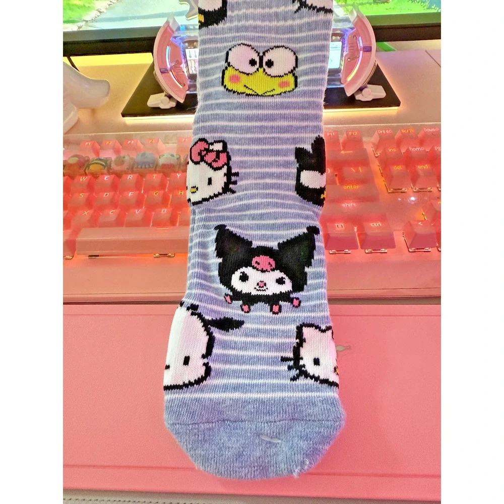 Hello Kitty & Friends Mens Crew Socks Kuromi Keroppi Pochacco 2024 Sanrio Stripe
